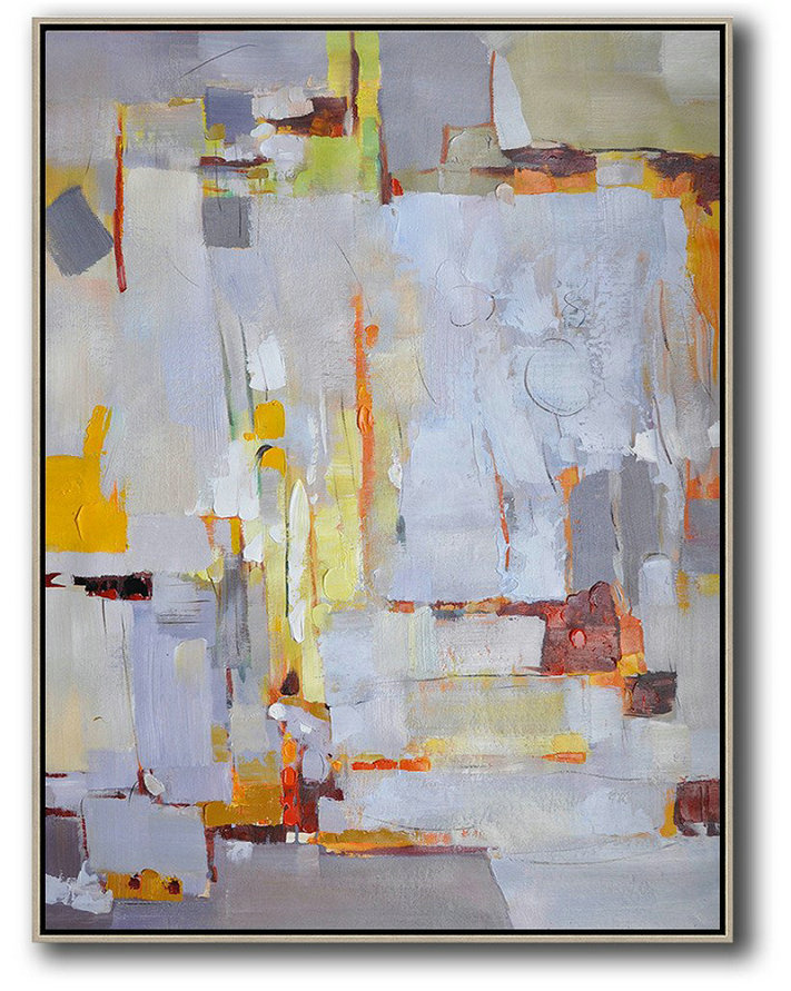 Large Wall Canvas,Vertical Palette Knife Contemporary Art,Hand Paint Large Art,Purple Grey,Red,Yellow.etc